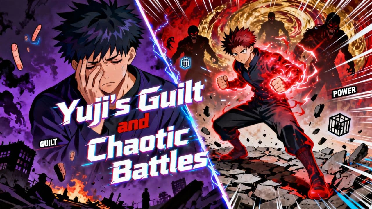 "Yuji's Guilt and Chaotic Battles"