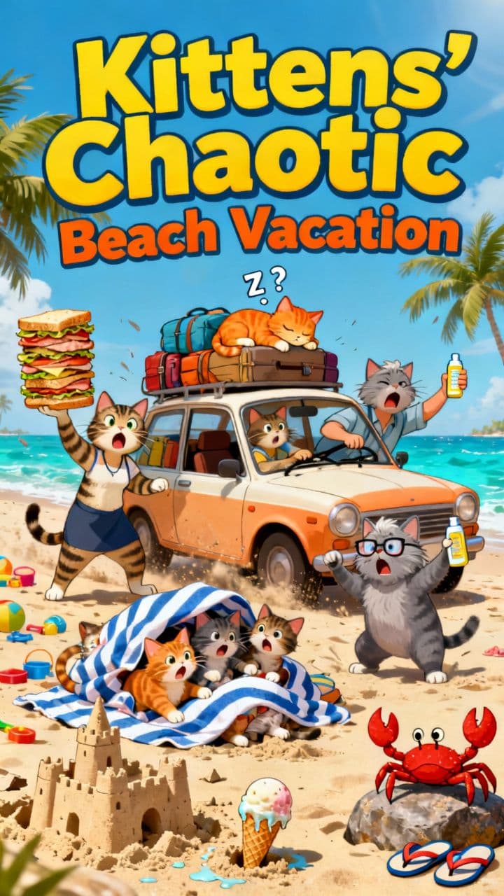 Kittens' Chaotic Beach Vacation