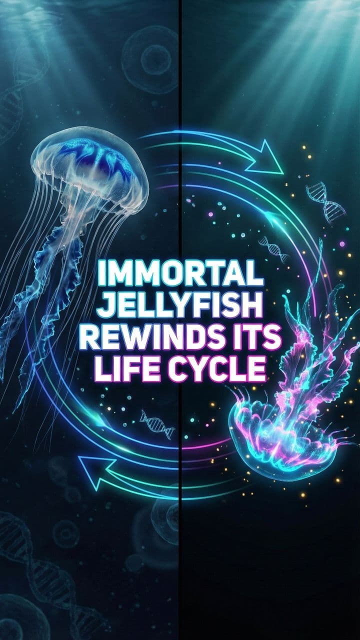 Immortal Jellyfish Rewinds Its Life Cycle #didyouknow #sciencefacts #animalfacts #oceanfacts #mindblowingfacts #factsdaily #learnontiktok #biologyfacts #weirdscience