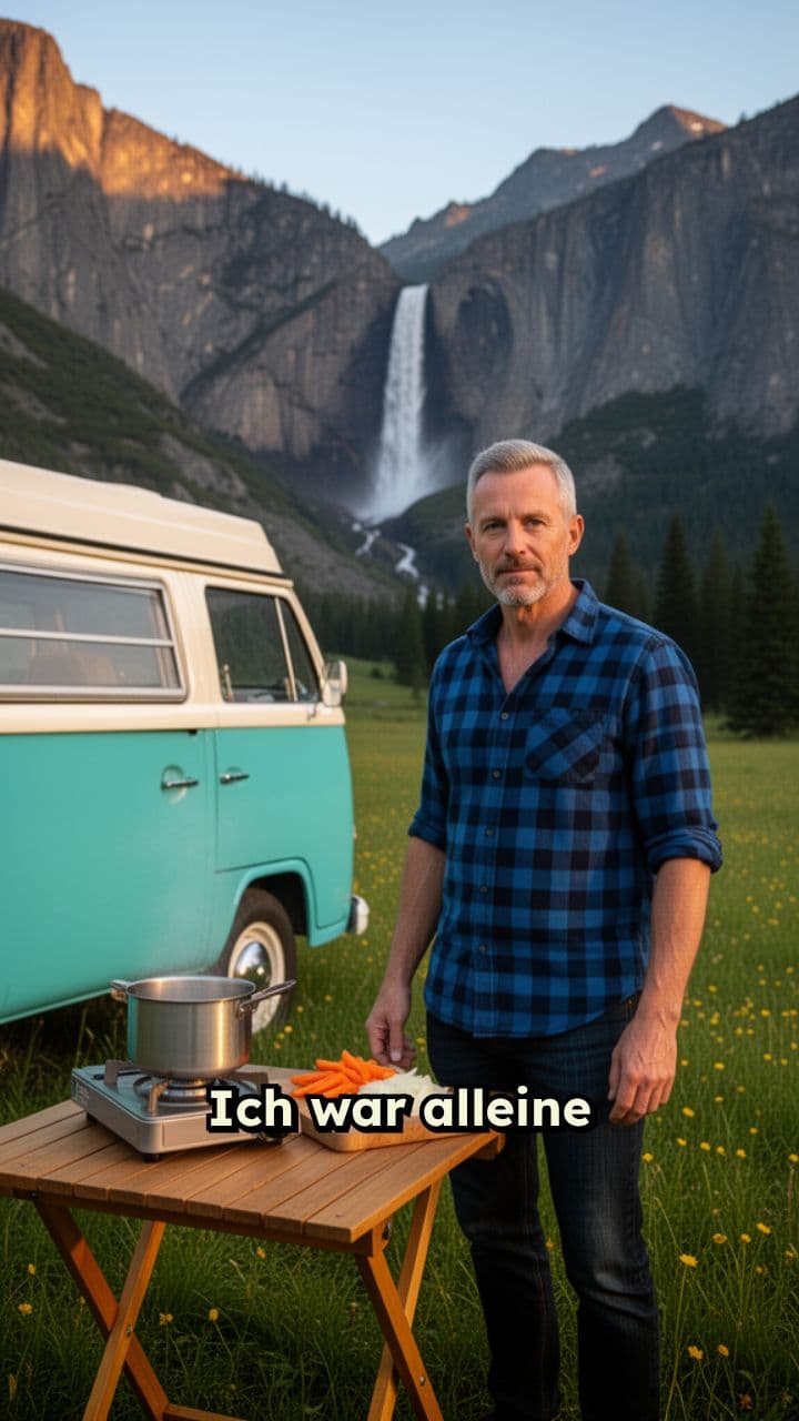 Allein am Wasserfall im Camperbus