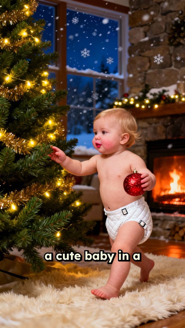 Baby Decorating the Christmas Tree